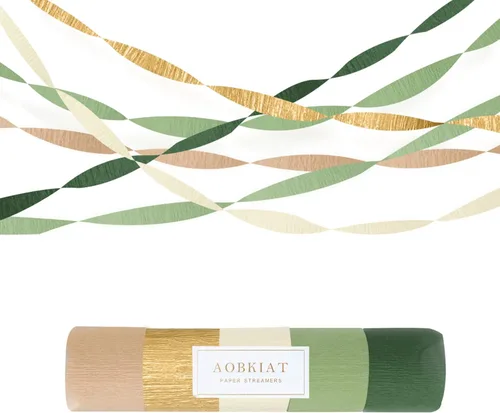 AOBKIAT Decoraciones para fiesta de boda, 5 rollos de serpentinas de papel crepé color verde oliva y caqui para boda boho verde, cumpleaños,