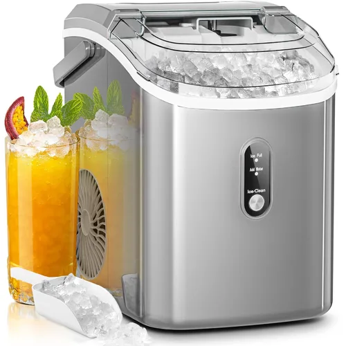AGLUCKY Nugget Ice Makers - Encimera portátil, máquina de hielo de guijarros con hielo masticable, operación con un solo clic, autolimpieza para el
