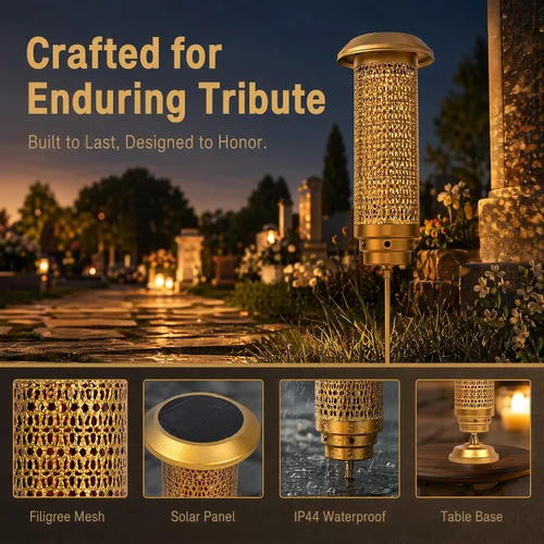 Miniatura 3 de Luces solares para cementerio, malla de filigrana, luces solares conmemorativas para tumba