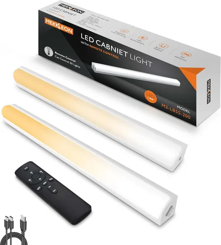 Luces debajo del gabinete con control remoto, luces de clóset magnéticas y regulables, luz de tienda LED inalámbrica recargable por USB, luces de