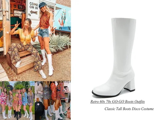 Miniatura 2 de Botas Go-Go para mujer, a media pantorrilla, de piel sintética, zapatos de baile con cremallera, botas de disfraz