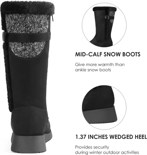 Miniatura 3 de DREAM PAIRS Botas de nieve de invierno para mujer, a media pantorrilla, a la moda, peludas, cálidas