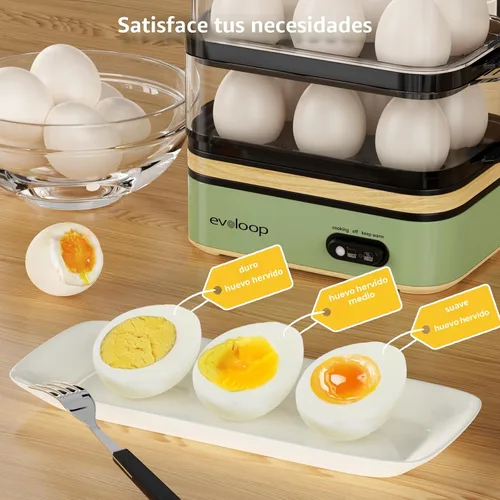 Miniatura 2 de Evoloop Olla de Huevos Eléctrica de Cocción Rápida para 12 Huevos, para Huevos Blandos, Medianos, Duros, Escalfados, Fabricante de Tortillas, Huevos