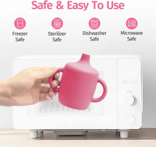 Miniatura 3 de Vasos de silicona antiderrames de 8 onzas para niños pequeños y bebés, aptos para lavavajillas y microondas, paquete de 2 (rosa/gris)
