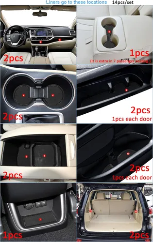 Miniatura 5 de Auovo Alfombrillas antipolvo para puerta Toyota Highlander Accesorios 2019 2018 2017 2016 2015 2014 Inserto para portavasos con revestimiento
