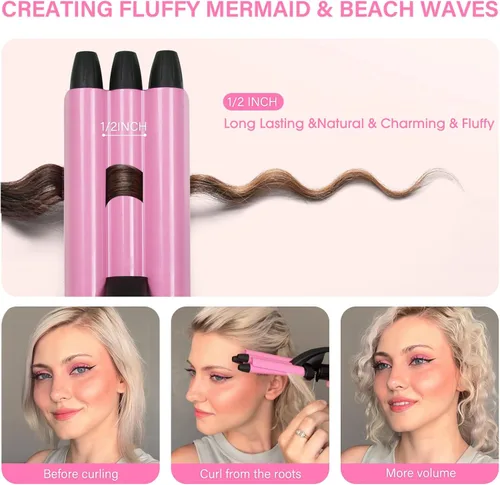 Miniatura 3 de Mini Rizador de Cabello, janelove Plancha Rizadora de Ondas Playeras de 1/2 Pulgada, Ondulador de Cabello para Cabello Corto y Mediano con 3