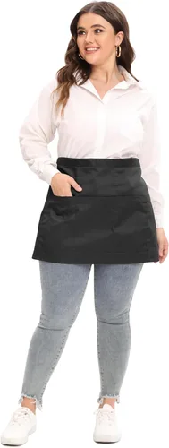 Miniatura 3 de Delantales de servidor, tamaño grande, 3 bolsillos, delantal de media cintura en color negro para mujeres y hombres