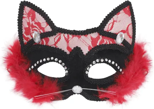 Miniatura 12 de IPENNY Máscara de gato de Halloween para mujeres y niños, máscara de encaje de media cara para cosplay