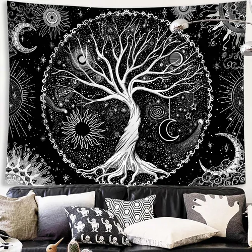 Spenlife Tapiz del Árbol de la Vida en Blanco y Negro para Dormitorio, Tapices Espirituales Estéticos, Tapices de Árbol Estéticos, Tapiz Estético