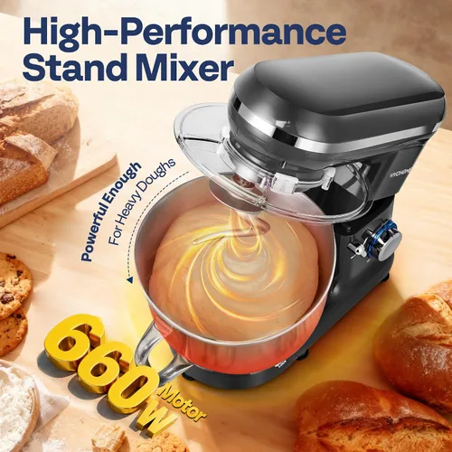 Miniatura 2 de VIVOHOME - Batidora de mesa de 650 W, 6 velocidades, 6 cuartos de galón, mezclador eléctrico de cocina con cabezal basculante, batidor, gancho