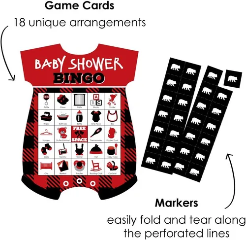 Miniatura 2 de Big Dot of Happiness Lumberjack - Channel The Flannel - Tarjetas y marcadores de bingo con imágenes - Juego de bingo con forma de baby shower a