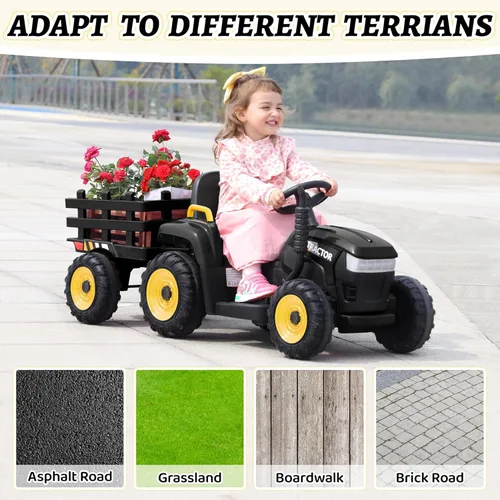 Miniatura 6 de TOBBI - Tractor de juguete a batería de 12 V con remolque color verde, rosado y rojo Negro
