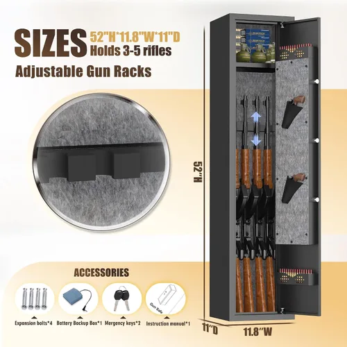 Miniatura 2 de [No requiere montaje] Caja fuerte para armas para rifles y pistolas, gabinete de armas 4-5 para el hogar, huella dactilar y teclado digital, caja