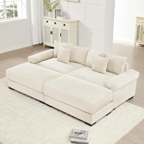 Miniatura 21 de Sofá modular de gran tamaño de 117.3 pulgadas, sofás modulares grandes de pana para sala de estar, sofás de 3 plazas, moderno juego de sofá de Blanco
