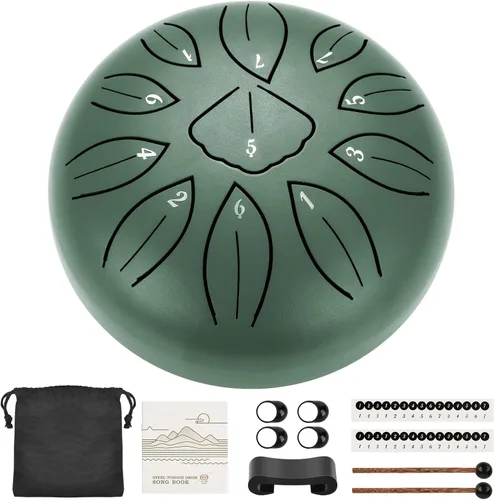 Miniatura 23 de LEKATO Tambor de lluvia para exteriores, tambor de lengüeta de acero de 6 pulgadas, 11 notas, carillón de lluvia de percusión para meditación, yoga