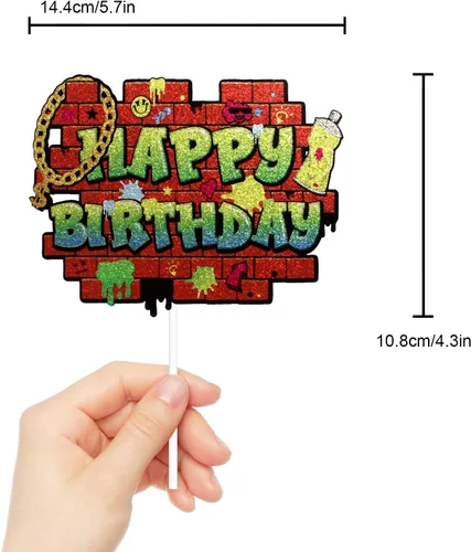 Miniatura 4 de Decoración de pastel de cumpleaños con grafiti de hip hop, decoración de pared de graffiti con purpurina de los años 80, 90, década de los 80, 90