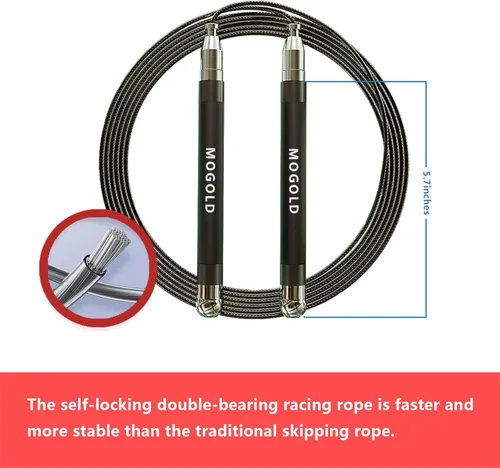 Miniatura 5 de Cuerda de saltar 2 en 1 de velocidad: 2mm para Boxeo/MMA y 3mm para CrossFit - Sistema de cable ajustable sin herramientas con rodamientos duales