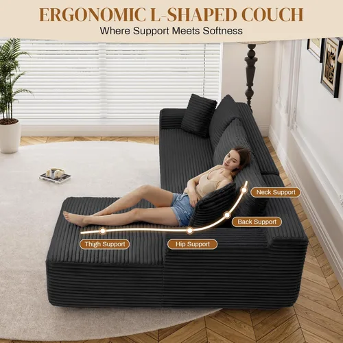 Miniatura 5 de Sofás seccionales de nube deshuesada de 95 pulgadas para sala de estar, cómodo y esponjoso sofá de espuma viscoelástica en forma de L, sofá modular