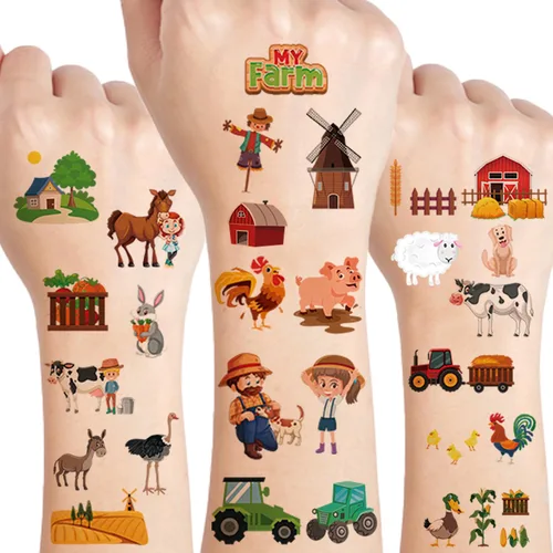 Miniatura 7 de UVUXO Tatuaje temporal de gato y perro para niños, 102 estilos de animales de dibujos animados temporales para niñas, niños, cuerpo, brazo, hombro