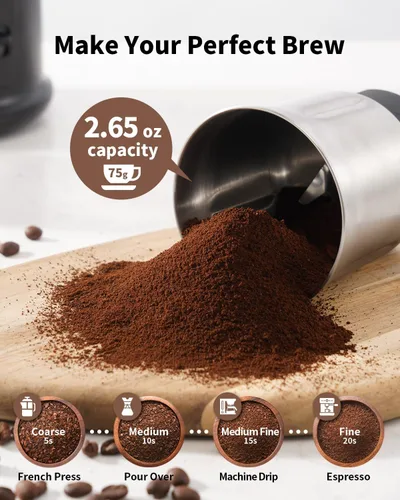 Miniatura 4 de SHARDOR One Touch - Molinillo de café eléctrico, especias, hierbas, para granos de café, especias y semillas con 1 cuenco extraíble de acero Negro