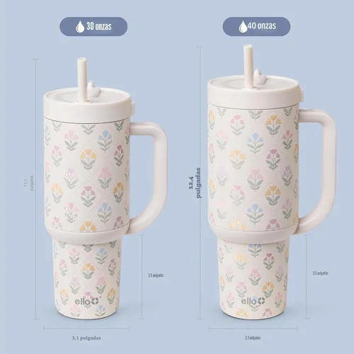 Miniatura 8 de Ello Oasis Botella de Agua de Acero Inoxidable de 30oz - Flower Quilt Colcha de flores