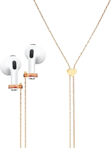 Soporte de cadena antipérdida para Airpods, correa de cordón ajustable y collar en Y, compatible con Airpods 2/1 (corazón + cadena delgada dorada)