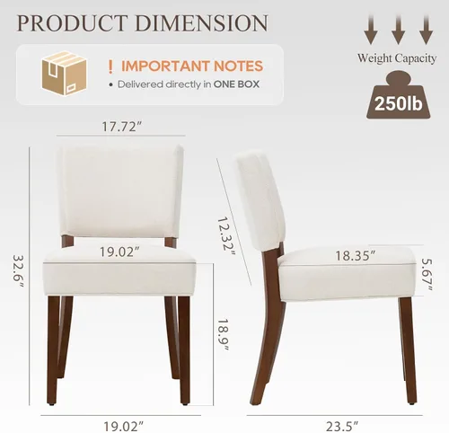 Miniatura 2 de COLAMY Juego de 2 sillas tapizadas para comedor, sillas de cocina de tela con asiento y respaldo acolchados, patas de madera maciza, sillas modernas