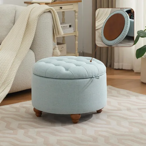 Miniatura 27 de WUTUTUEE Otomana redonda de almacenamiento de 24 pulgadas con bandeja, mesa de café circular tapizada moderna con almacenamiento, otomana tapizada