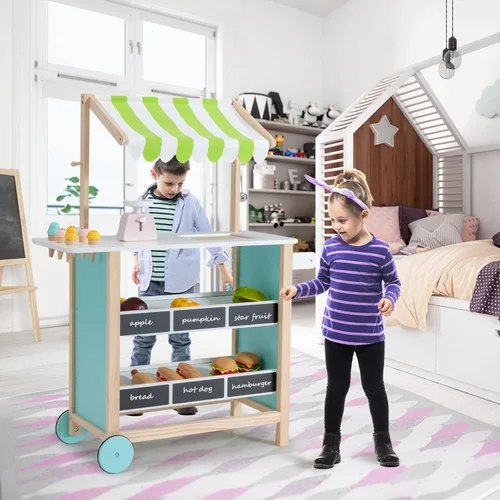 Miniatura 2 de INFANS Juguete de madera para tienda de comestibles, juego de simulación de supermercado, almacenamiento adicional, 6 escalas de helado, campanas