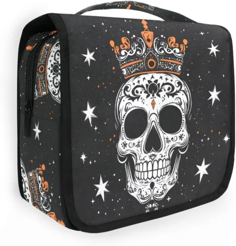 Miniatura 24 de MNSRUU Neceser colgante con diseño de calavera y girasol, bolsa de maquillaje de viaje para artículos de tocador, organizador de artículos