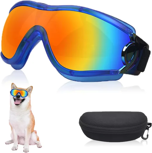 Miniatura 10 de Gafas de sol para perros para mascotas medianas y grandes, protección UV, protección contra el viento, protección contra el polvo, correa ajustable