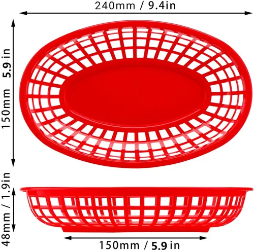 Miniatura 2 de EUSOAR Bandejas de plástico para servir, 6 cestas de alimentos de 9.4 x 5.9 pulgadas para servir, cestas de pan reutilizables para suministros