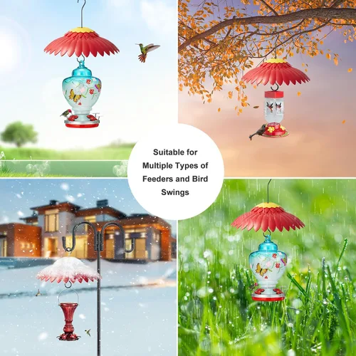 Miniatura 6 de Beserie Comedero para Pájaros Protector Meteorológico Cubierta de Cúpula Roja Protección contra Lluvia para Comederos de Colibríes con Foso