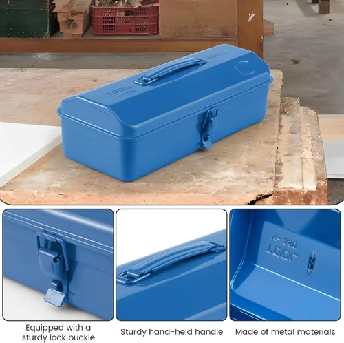 Miniatura 4 de Caja de almacenamiento de herramientas grande de metal con asa para taller, caja de herramientas portátil de 15 pulgadas con tapa, caja organizadora