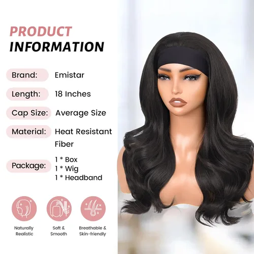 Miniatura 2 de Peluca de Diadema Ondulada Onda Corporal Suelta Sin Pegamento Cabello Sintético para Mujeres Negras Sin Encaje Frontal Pelucas de Diadema Densidad