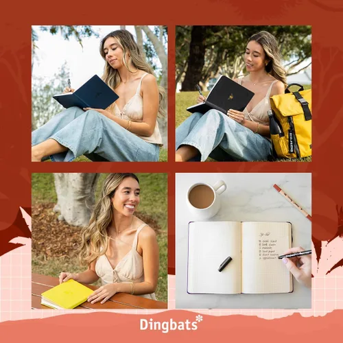Miniatura 8 de Dingbats* Cuaderno de escritura con puntos de la Tierra A5 - Tapa dura de cuero vegano - Ideal para el trabajo, viajes - Incluye bolsillo, cierre