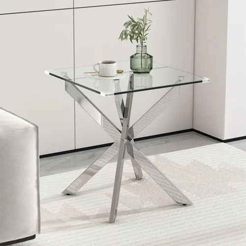 Miniatura 8 de Mesa de centro rectangular moderna de cristal, mesa central de vidrio templado y patas de metal chapado en oro para sala de estar, oficina en casa