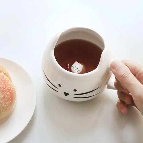 Miniatura 3 de Koolkatkoo - Taza de café con diseño de gato para mujeres y niñas, taza de agua de cerámica con gatito, 12 oz, taza pequeña, color blanco