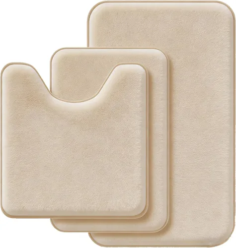 Miniatura 9 de Juego de alfombras de baño negros de espuma viscoelástica de 3 piezas con tapetes para inodoro, suaves y de apoyo, absorbentes de impactos