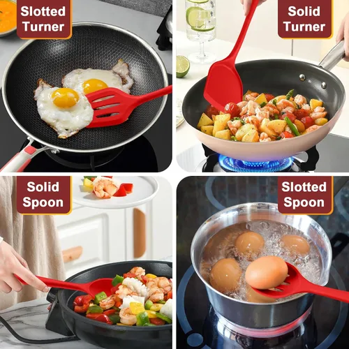 Miniatura 4 de P&P CHEF Juego de utensilios de cocina, 4 piezas de utensilios de cocina de silicona antiadherentes, espátula sólida ranurada resistente al calor