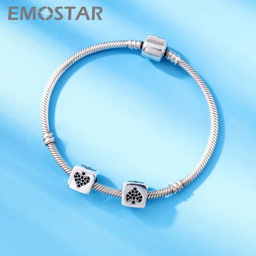 Miniatura 3 de EMOSTAR Abalorios de número 0-9 en forma de dados y cuentas de póquer, 4 trajes de cuentas, plata de ley 925 con circonita cúbica, se adapta a