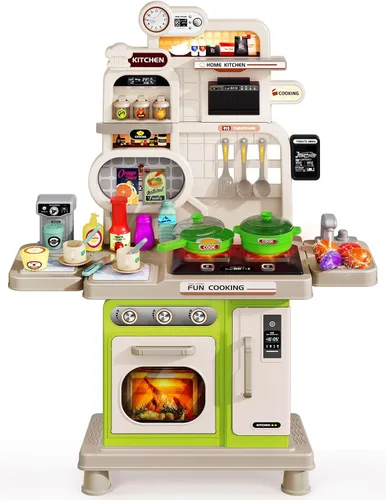 Juego de cocina para niños, juego de cocina para niños pequeños, juguetes con sonido y luz, estufa de cocina, fregadero de juegos, accesorios de