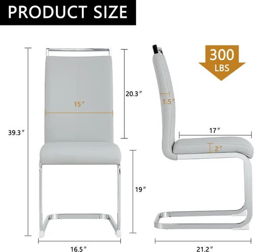 Miniatura 2 de gopop Juego de sillas de comedor, sillas modernas de metal con asiento acolchado de piel sintética, respaldo alto y patas cromadas resistentes, claro