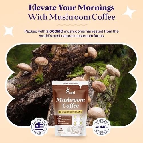 Miniatura 6 de Fuel Nutrition Café instantáneo orgánico con colágeno y hongos, café instantáneo orgánico bajo en cafeína, 15 porciones