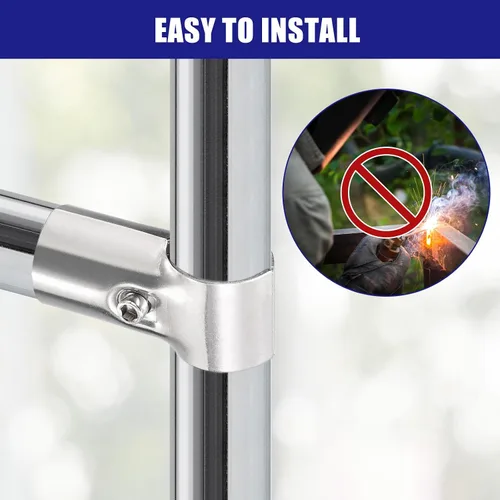 Miniatura 4 de uxcell Conector de abrazadera de tubo en T, 2 piezas, conector de tubería estructural, abrazadera de valla de enlace de cadena de acero inoxidable