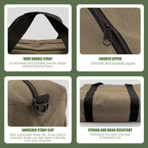 Miniatura 4 de Bolsa de herramientas pequeña, bolsa organizadora de herramientas de boca ancha, bolsa de herramientas de gran capacidad para hombres, bolsa de Caqui