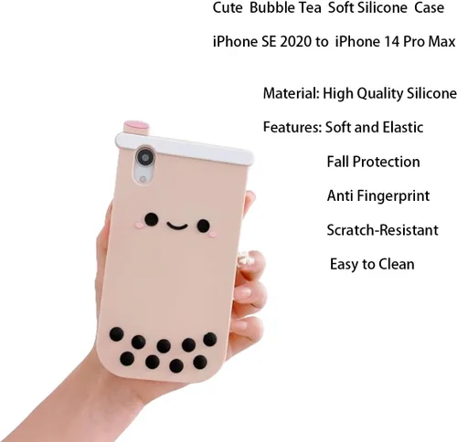 Miniatura 2 de Funda de silicona suave con diseño de té Boba 3D para iPhone X/iPhone Xs de 5.8 pulgadas, diseño de dibujos animados de personajes kawaii, cara