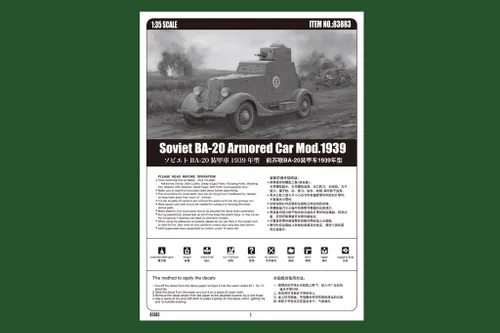 Miniatura 5 de Hobby Boss Soviet BA-20 Armored Car Mod.1939 Model Kit (1/35 Scale)