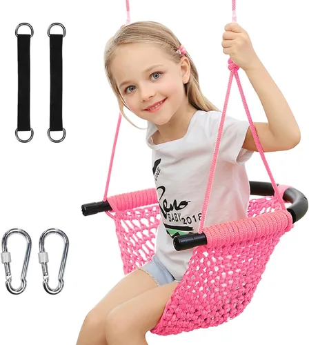 Miniatura 13 de Asiento de columpio para niños pequeños tejido a mano para niños con cuerdas ajustables, juego de columpios Little Tikes, para interiores y Gris