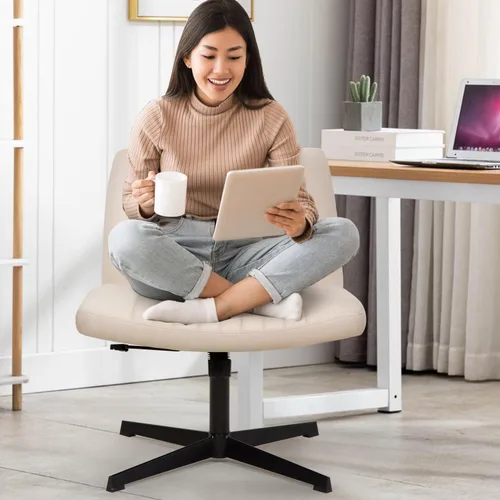 Miniatura 6 de Silla de oficina Criss Cross - Asiento ancho, sin brazos, altura ajustable, tela, beige